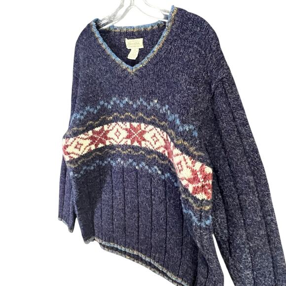 Vintage Y2K Fair Isle Sweater Women 1X Blue Snowflake Holiday Retro Winter Cabin - Picture 3 of 14